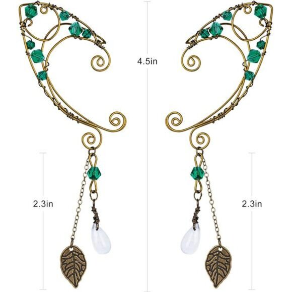 Fairy Elf Ear Cuffs Handmade Bronze Vintage Drop Dangle Wrap Costume Jewelry - Picture 5 of 7